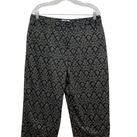 Talbots Petites Womens Pants Floral Flat Front Stretch Tapered Pockets Black 16 - Picture 2 of 6